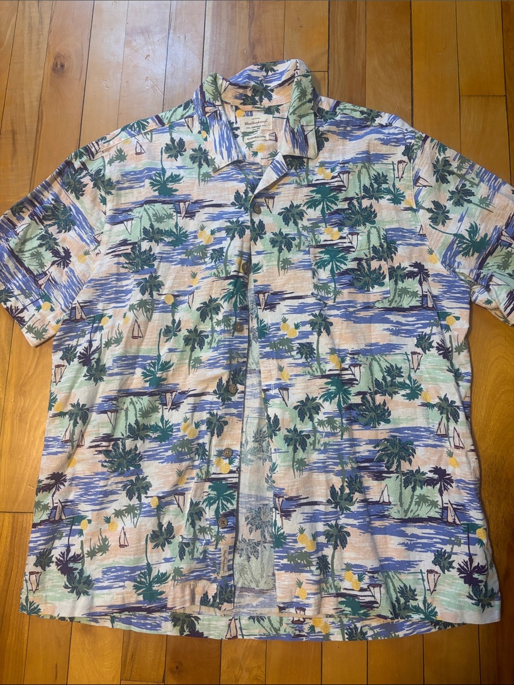 Men's Tropical Print Short-Sleeve Shirt in Green & Blue